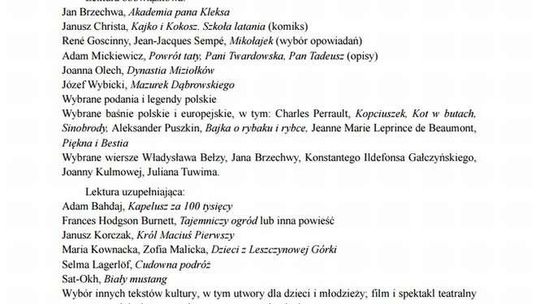 Nowa lista lektur obowiązkowych i uzupełniających - szkoła podstawowa