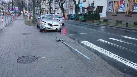 Chciał ominąć psa, wjechał w znak drogowy