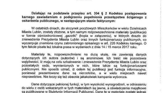 Zawiadomienie Krzysztofa Żuka do prokuratury