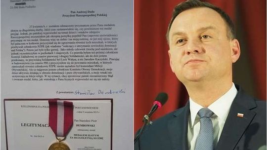 Mieszkaniec Białej Podlaskiej zwraca medal od prezydenta Andrzeja Dudy