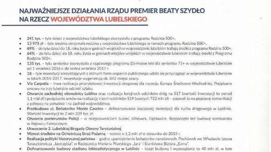 Najważniejsze działania rządu Beaty Szydło na rzecz woj. lubelskiego
