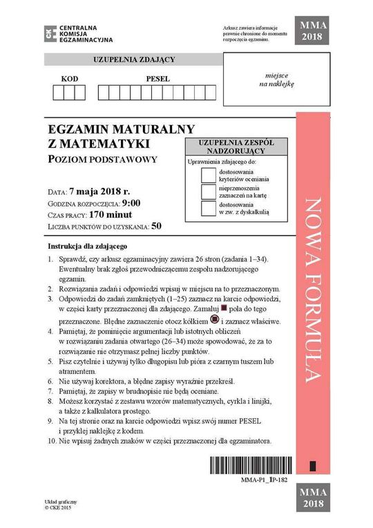 Matura 2018 matematyka. Poziom podstawowy - arkusze CKE