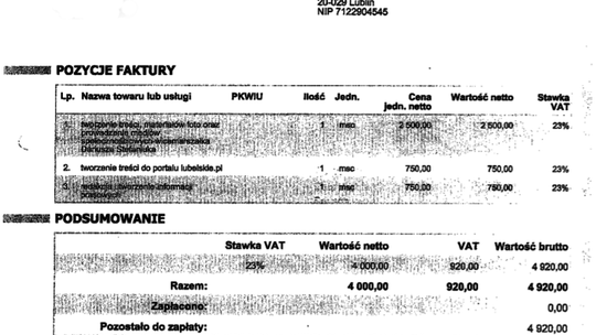 Umowa i faktura Michała Trantaua Umowa i faktura Michała Trantaua