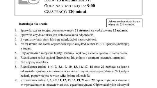 Egzamin ósmoklasisty 2019 - język polski. Arkusze CKE