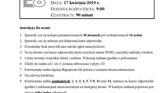 Egzamin ósmoklasisty 2019 angielski arkusze CKE