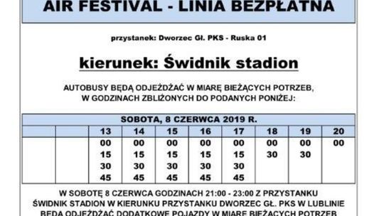 II Świdnik Air Festival - program, rozkład jazdy bezpłatnej linii autobusowej, mapki