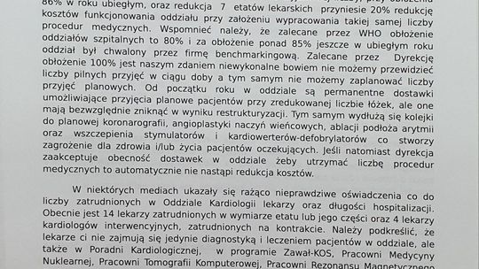 Oświadczenie lekarzy Oddziału Kardiologii szpitala przy al. Kraśnickiej w Lublinie