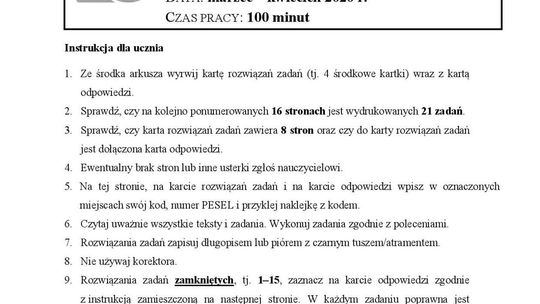 Próbny egzamin ósmoklasisty 2020 - matematyka. Arkusz z zadaniami