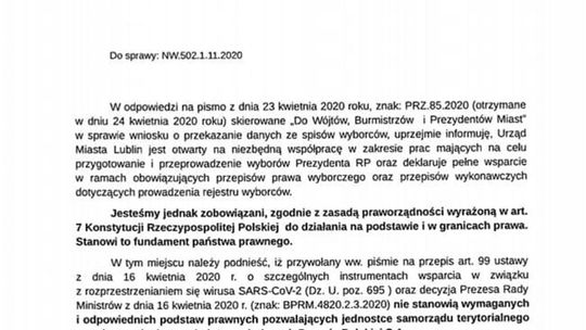 Odpowiedź prezydenta Lublina na wniosek Poczty Polskiej