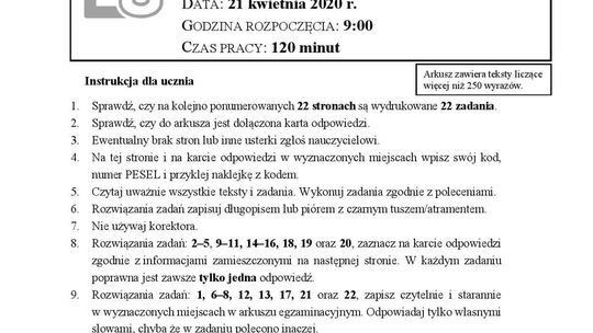 Egzamin ósmoklasisty 2020. Język polski - arkusze zadań CKE Egzamin ósmoklasisty 2020. Język polski - arkusze zadań CKE