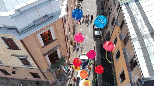 Kwiaty zawisły nad ulicą Grodzką