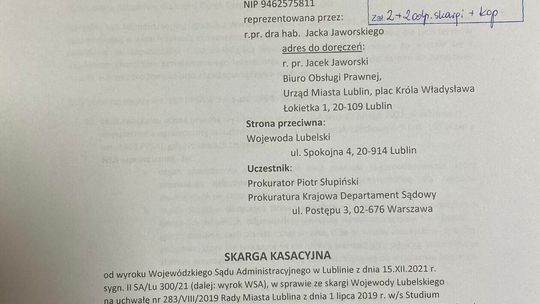 Skarga kasacyjna prezydenta Lublina na wyrok WSA w Lublinie w sprawie górek czechowskich