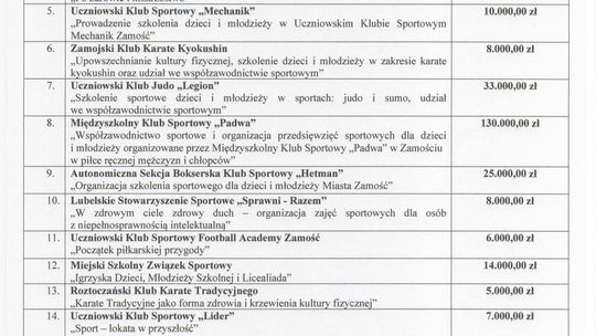 Dotacje na sport w Zamościu podzielone