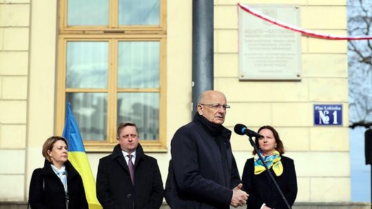 Odsłonięcie tablicy upamiętniającej nadanie Lublinowi przez Prezydenta Ukrainy Włodymyra Załenskiego