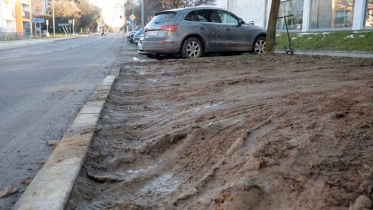 Zieleń niszczona przez kierowców na ulicy Popiełuszki
