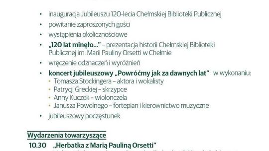 Jubileusz Chełmskiej Biblioteki Publicznej program 