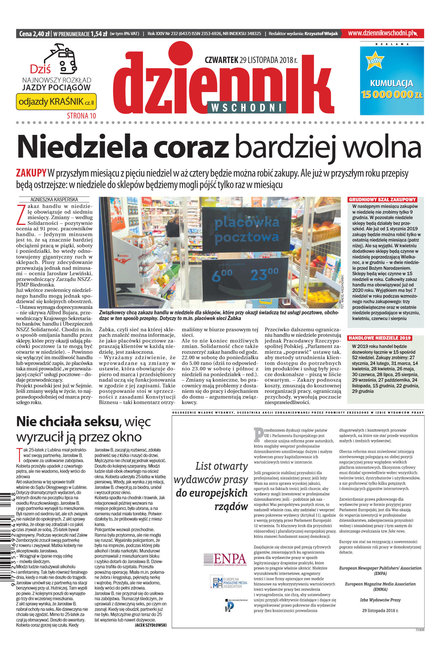 Dziennik Wschodni - wydanie główne - strona 1