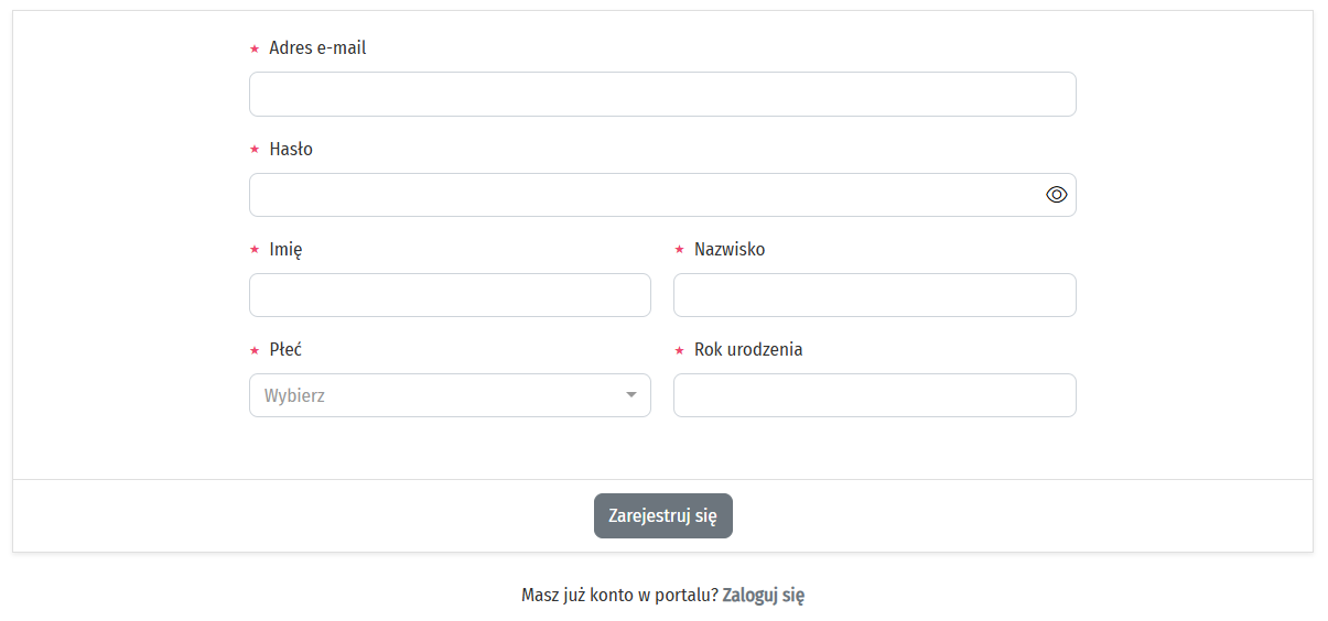 formularz rejestracji