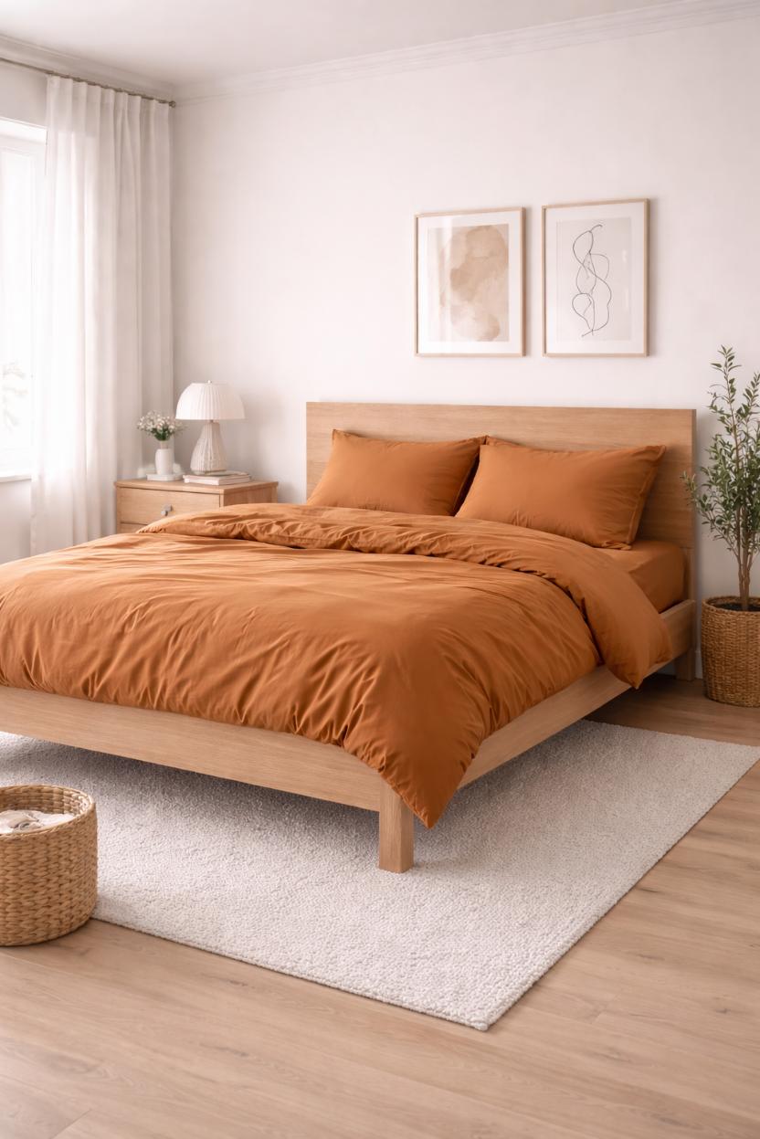 Minimalistyczna sypialnia w jasnych kolorach