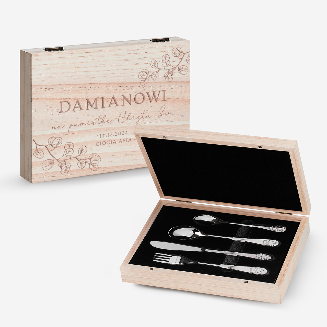 Zestaw sztućców NA CHRZEST w grawerowanym pudełku