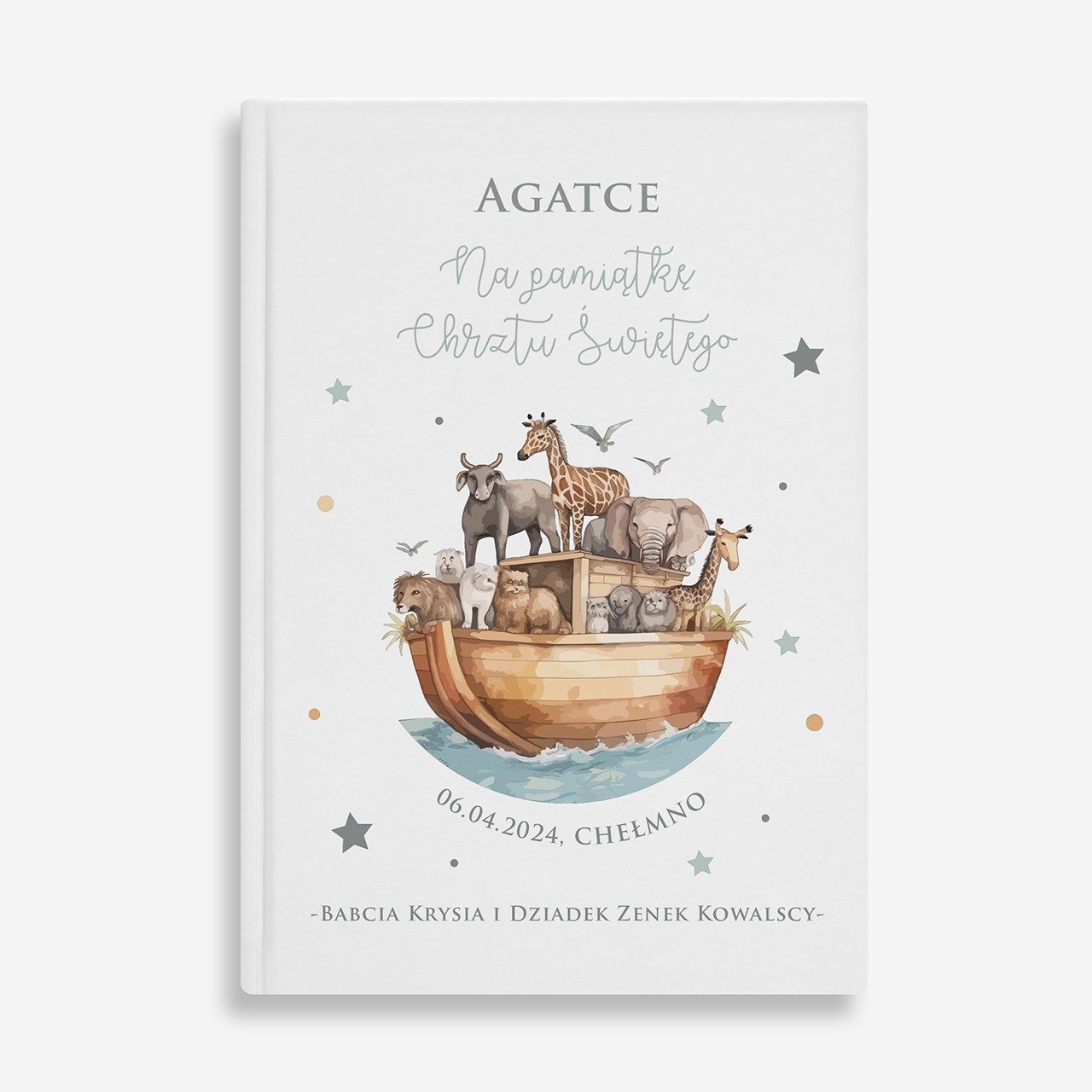 Personalizowana biblia ARKA NOEGO pamiątka na chrzest od dziadków